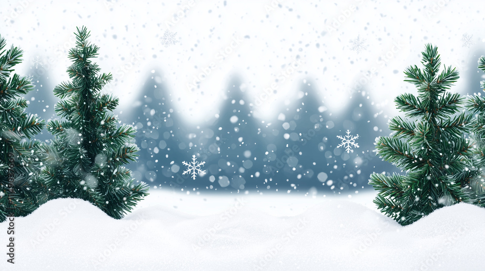 Fototapeta premium Snowy Forest Landscape with Evergreen Trees and Soft Daylight