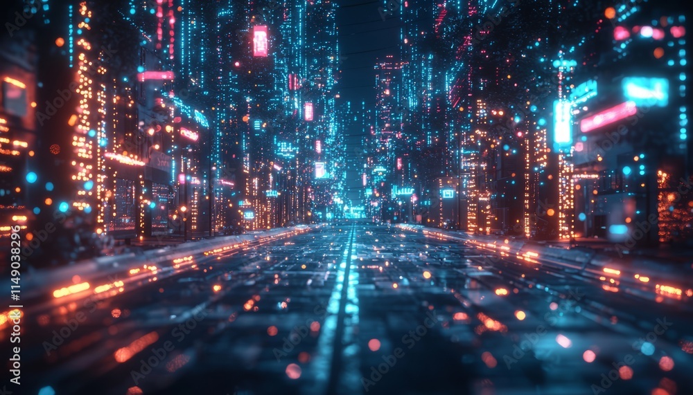 Obraz premium Futuristic Cityscape Illuminated By Vibrant Neon Lights
