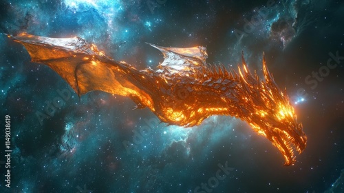 Wallpaper Mural A fiery dragon soaring through a cosmic space backdrop. Torontodigital.ca