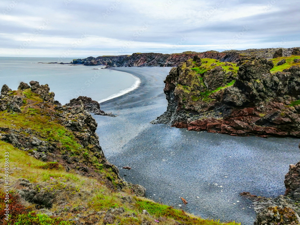 Djúpalónssandur beach, Black Lava Pearl Beach, a lava wonderland, Snaefellsnes peninsula, western Iceland Djúpalónssandur beach, Black Lava Pearl Beach, a lava wonderland, Snaefellsnes peninsula, western Iceland