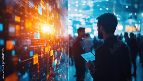 Wallpaper Mural A lively networking session in a bright hall, glowing agendas displayed on participants  devices as they exchange ideas Torontodigital.ca