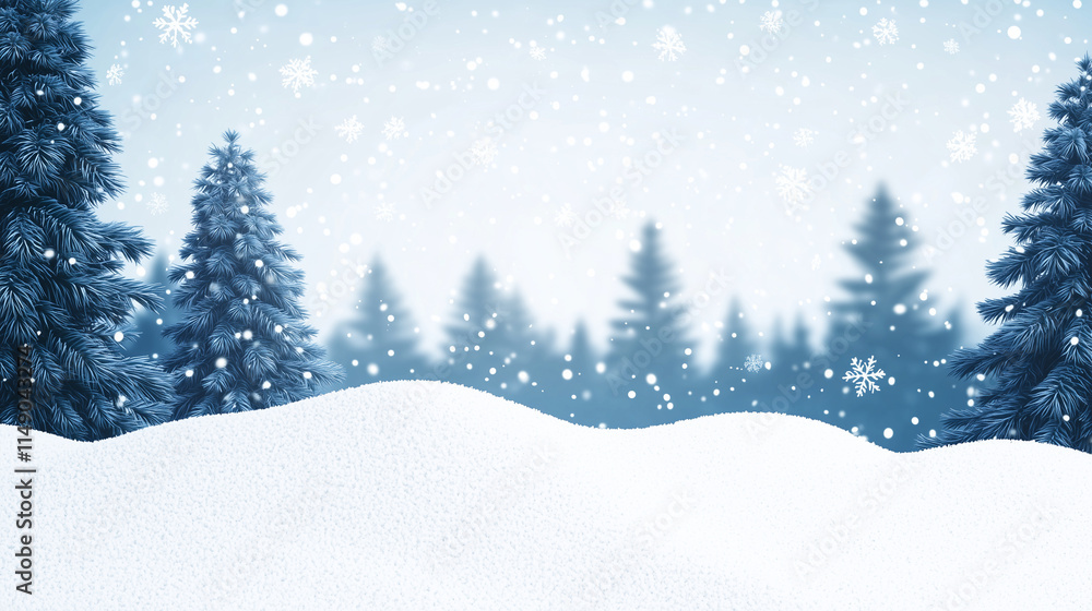 Fototapeta premium Winter Wonderland with Snow Covered Landscape and Evergreen Trees