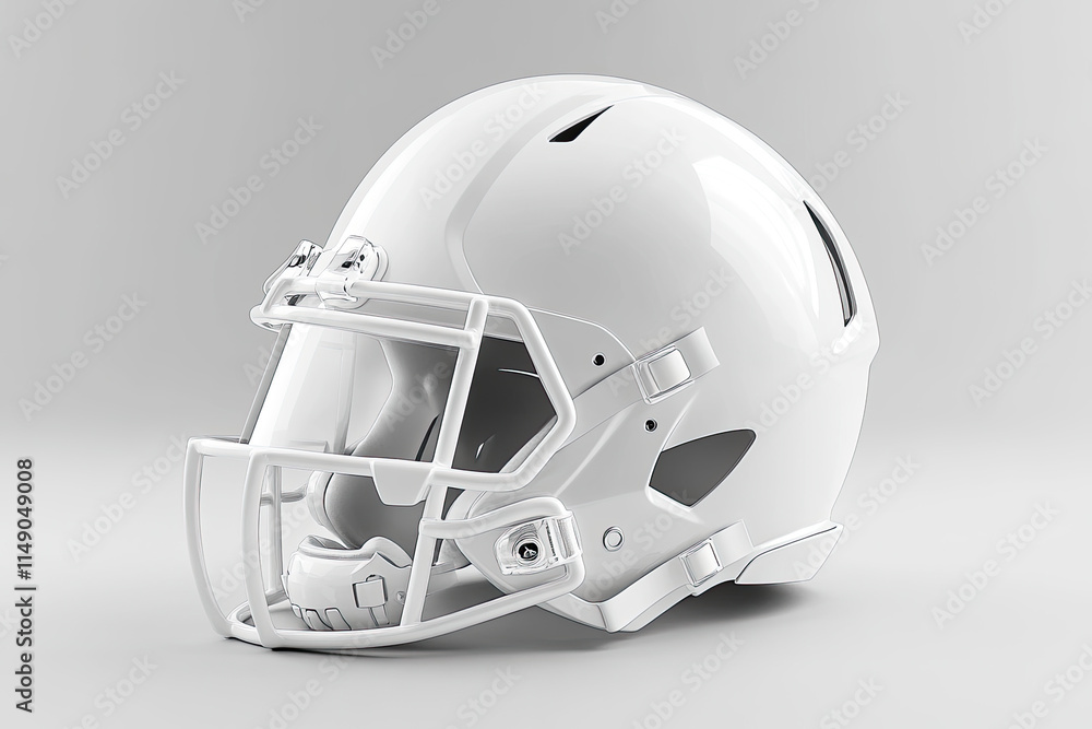 Fototapeta premium White football helmet with facemask, isolated on white background.