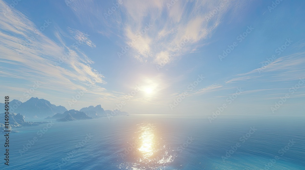 Obraz premium Serene Seascape with Golden Sunlight Glimmering on Calm Waters