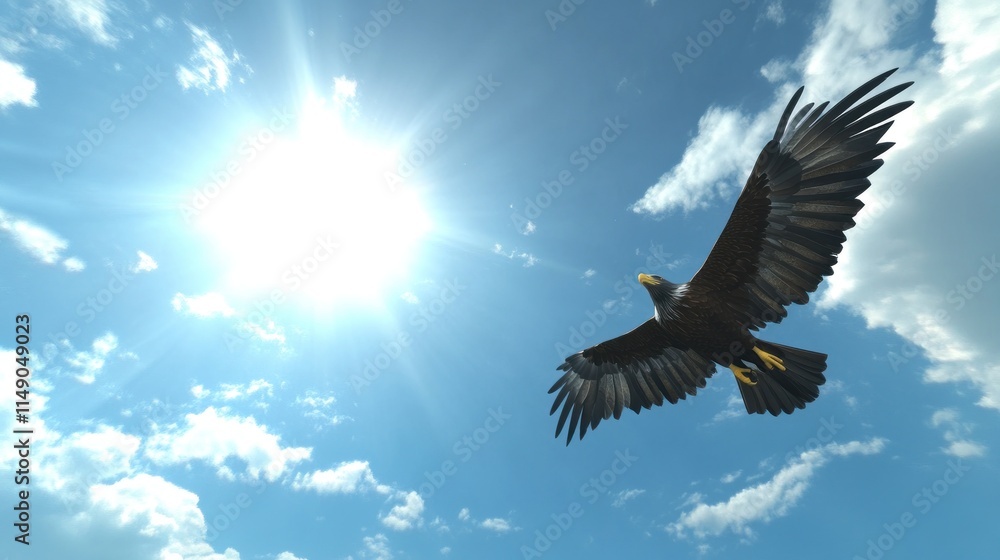Fototapeta premium Majestic eagle soaring high in a bright sunny sky.