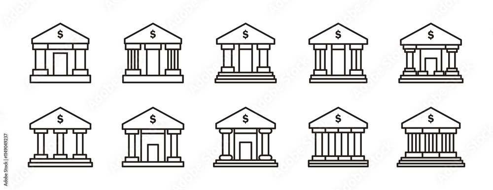 Vector Bank Outline Icon Set. Bank Outline Icon Collection Vector Bank Outline Icon Set. Bank Outline Icon Collection