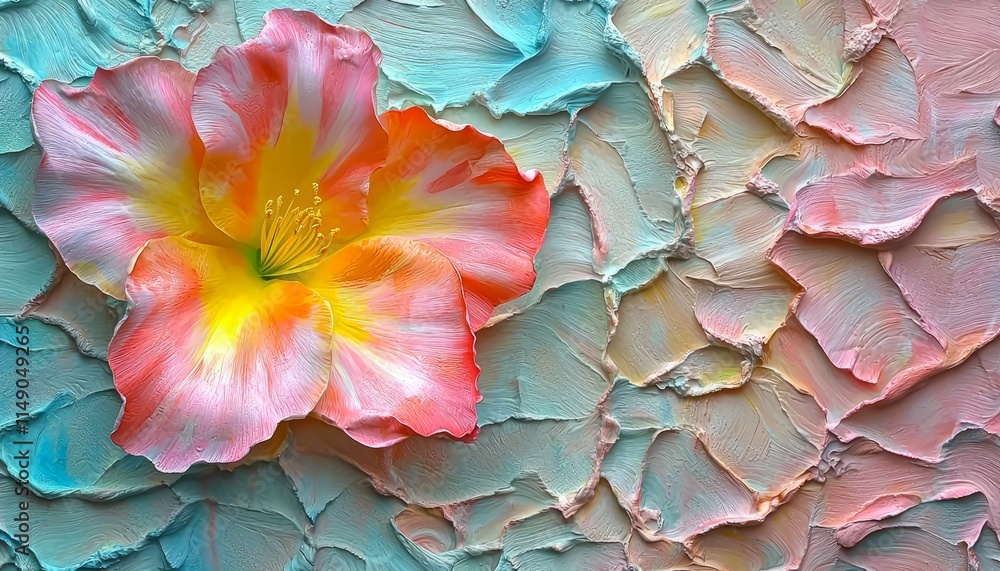 Fototapeta premium Pink and Orange Flower on Textured Pastel Background