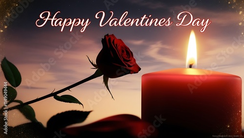 Happy valentines dayand christmas card with candle and Rose photo