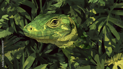 Camouflage green basilisk. Basilisk. Illustration photo