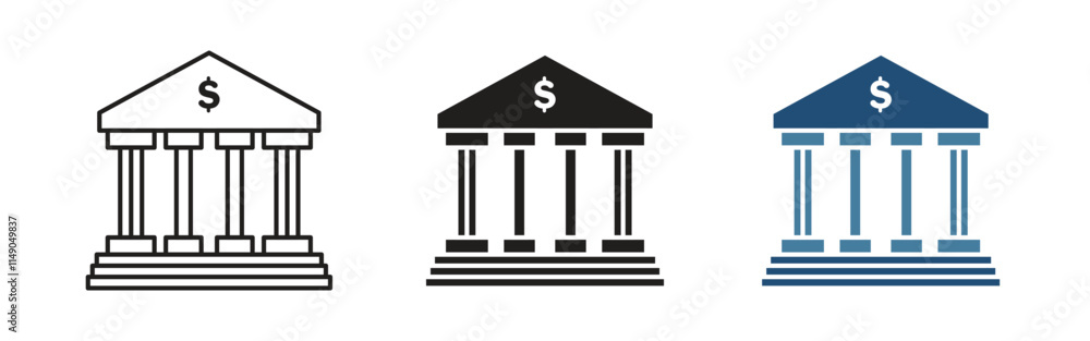 Vector Bank Icon In Multiple Style. Bank Symbols Vector Bank Icon In Multiple Style. Bank Symbols