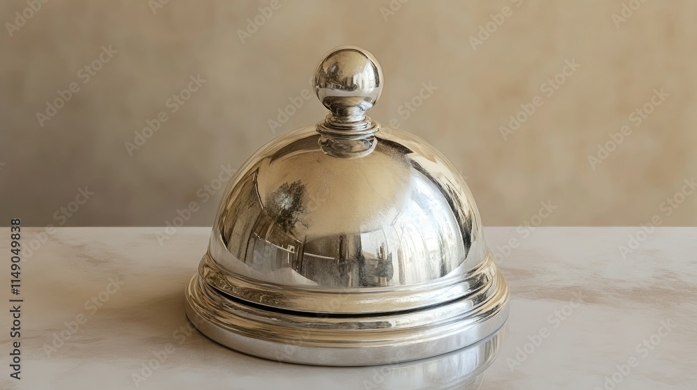 Elegant Silver Reception Bell on Marble Countertop for Service Elegant Silver Reception Bell on Marble Countertop for Service