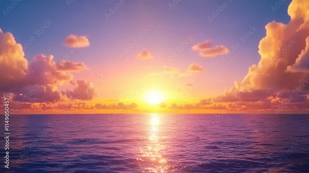 Tranquil Sunrise Over Calm Ocean Waves with Colorful Clouds Tranquil Sunrise Over Calm Ocean Waves with Colorful Clouds