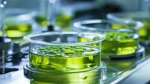 Wallpaper Mural Laboratory Scene with Petri Dishes Containing Green Algae Cultures Torontodigital.ca