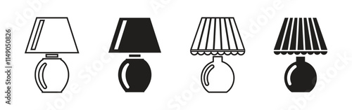 Vector Night Lamp Icon Set. Table Lamp Icons. Study Lamp Symbols