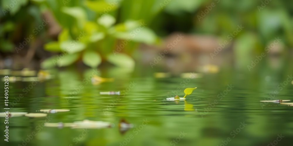 Blurred image of green aquatic plants in a peaceful water setting, peaceful, zen Blurred image of green aquatic plants in a peaceful water setting, peaceful, zen