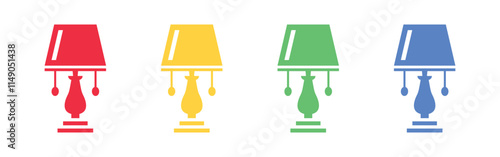 Vector Night Lamp Icon Set. Table Lamp Icons. Study Lamp Symbols