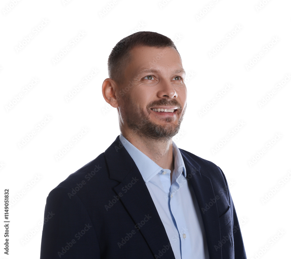 Portrait of happy banker on white background Portrait of happy banker on white background