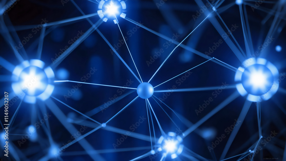 Abstract Network With Glowing Blue Nodes And Interconnected Lines Abstract Network With Glowing Blue Nodes And Interconnected Lines