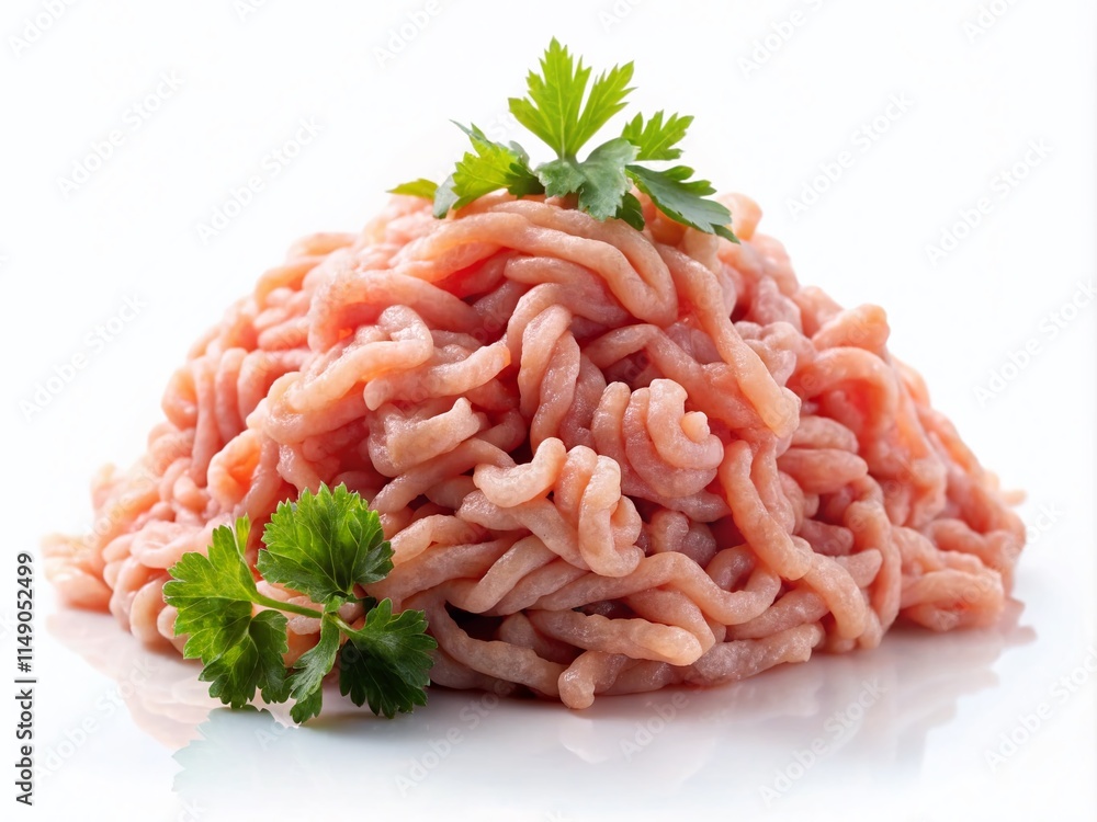 Fresh Raw Minced Chicken Meat on White Background - Banner Image for Food Blogs and Recipes Fresh Raw Minced Chicken Meat on White Background - Banner Image for Food Blogs and Recipes