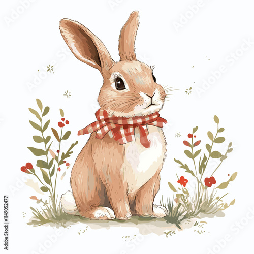 Vector watercolor style bunny illustration of a rabbit easter bunny Clip art image on a white background