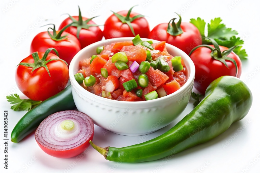 Fresh Salsa Dip: Vibrant Mexican Appetizer Isolated on White Fresh Salsa Dip: Vibrant Mexican Appetizer Isolated on White