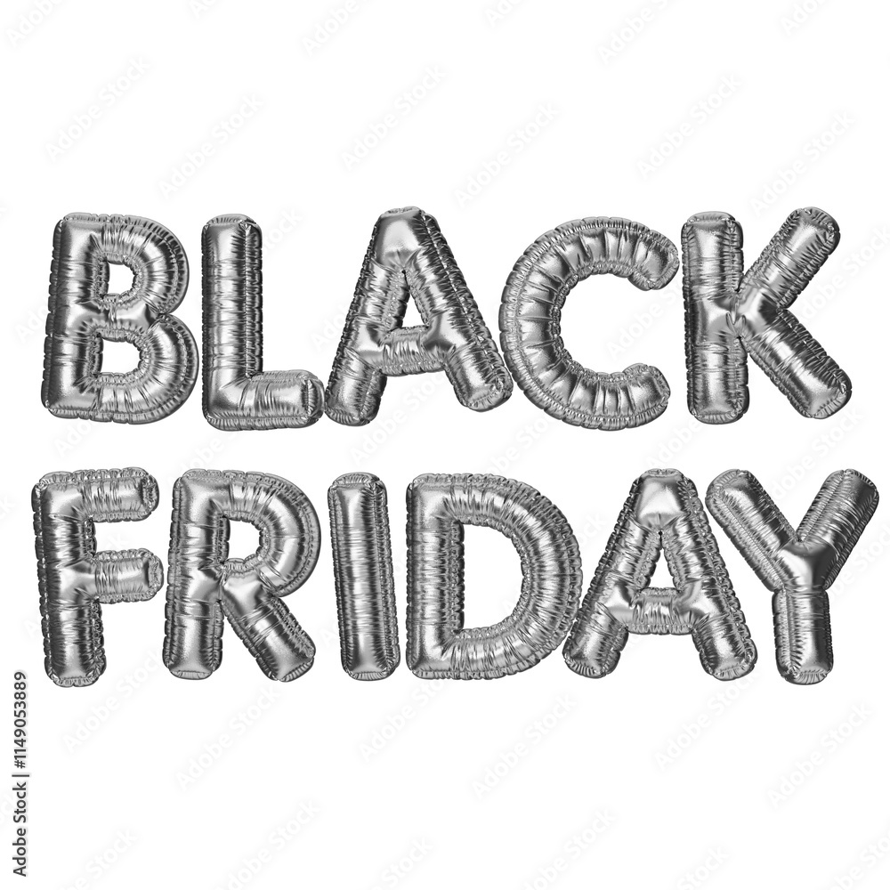 BLACK FRIDAY SALE. The inscription in the form of silver balloons. 3D illustration of inflated letters. Sale banner on a transparent background. PNG file for sleek and modern promotional materials. BLACK FRIDAY SALE. The inscription in the form of silver balloons. 3D illustration of inflated letters. Sale banner on a transparent background. PNG file for sleek and modern promotional materials.