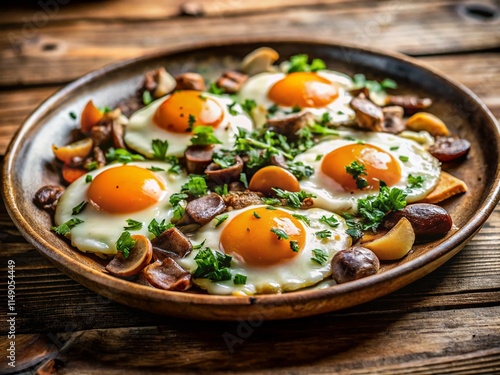 Fried Eggs Mushrooms Recipe - Huevos Estrellados con Setas Photography