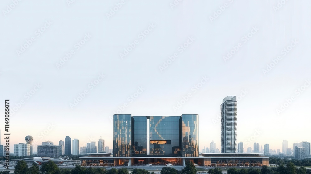 Futuristic architectural design of a modern high end building developing over time with evolving features and technologies, design, development, architecture