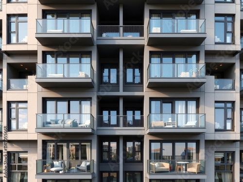 Modern module apartment block featuring sleek design and modular construction, block, innovative, contemporary