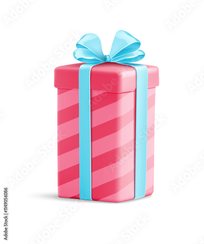 Gift for holiday. Packed Christmas or Birthday present in the boxe with ribbon bow. Isolated object cutout. Realistic 3d. Vector illustration.
