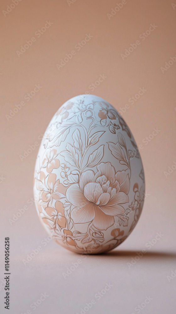 Intricate floral design on a white Easter egg Intricate floral design on a white Easter egg