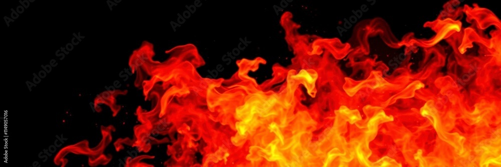 Fototapeta premium Abstract image of fiery flames against a dark black background, perfect for adding a dramatic touch to any design project, black, dark, red