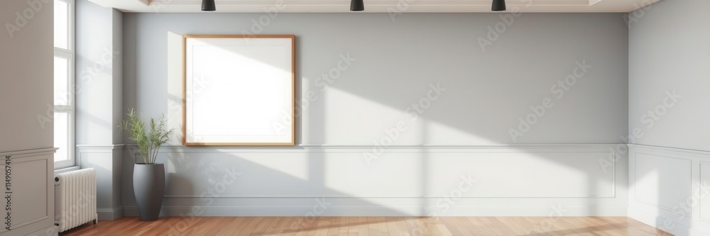 Minimalist wooden frame on wooden floor with space for custom artwork or design, presentation, empty Minimalist wooden frame on wooden floor with space for custom artwork or design, presentation, empty