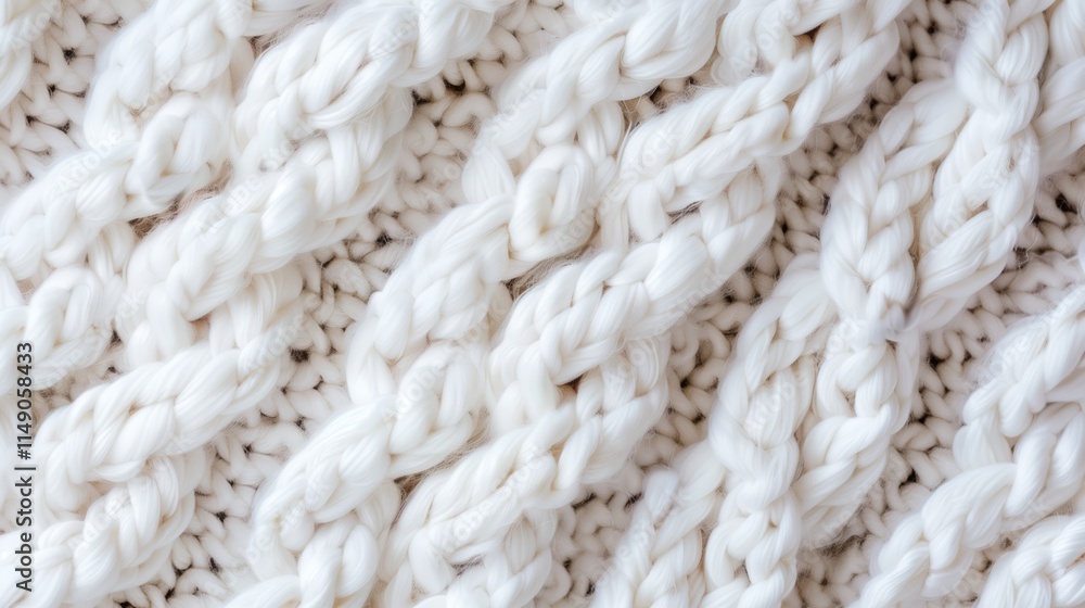 soft white knitted fabric with thick, braided patterns, showcasing its cozy texture and detailed craftsmanship soft white knitted fabric with thick, braided patterns, showcasing its cozy texture and detailed craftsmanship
