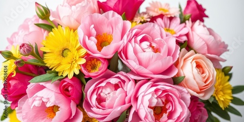 Fototapeta Naklejka Na Ścianę i Meble -  A beautiful arrangement of vibrant pink peonies and roses perfect for background design, blooming, beautiful, colorful