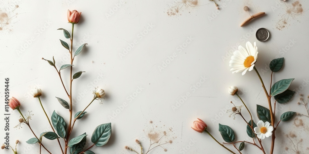 Fototapeta premium Plaster background with intricate floral pattern design, botanical, background, abstract