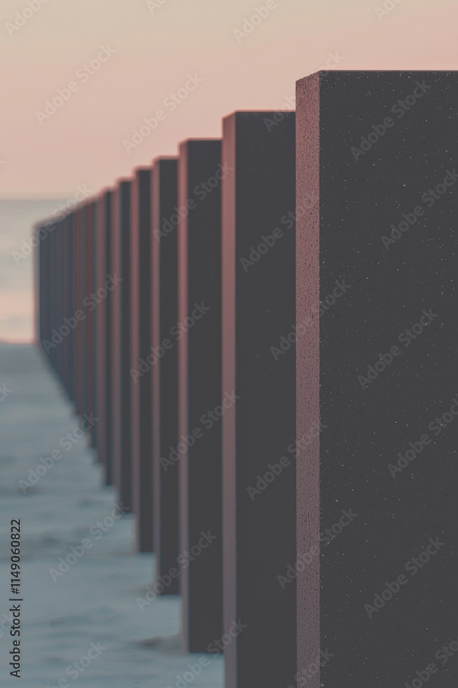 An Abstract Coastal Structure Has Been Captured Gracefully at Dusk During the Sunset Hours An Abstract Coastal Structure Has Been Captured Gracefully at Dusk During the Sunset Hours