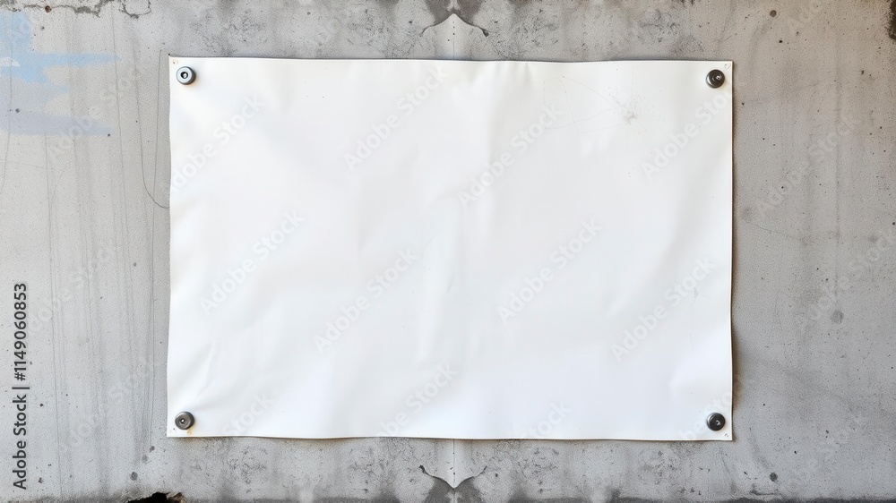 Fototapeta premium Glued poster mockup displayed on rough concrete wall with grunge texture and peeling paint, wall, template, advertising