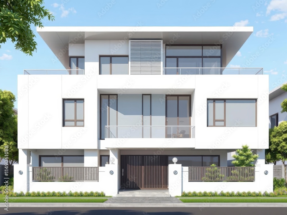Modern house with clean lines and geometric shapes in an abstract rendering, dream home, art Modern house with clean lines and geometric shapes in an abstract rendering, dream home, art