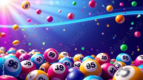 Vibrant and eye-catching bingo balls illustration design in rainbow colors, vibrant, numbers, leisure