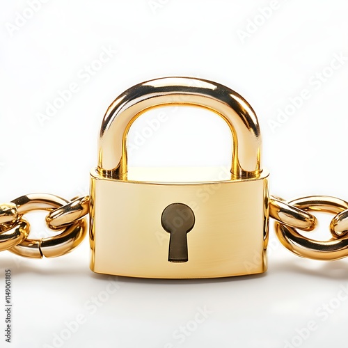 gold chain and padlock symbolizing secured investment isolated on white background photo