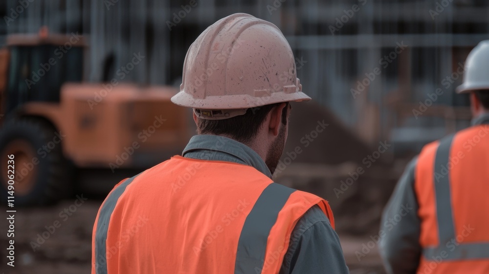 Workers at a large job site actively collaborate to build and develop the urban environment Workers at a large job site actively collaborate to build and develop the urban environment