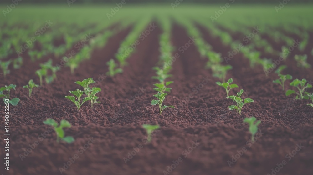 Lush and Vibrant Green Crop Rows Flourishing in a Productive Agricultural Field Area Lush and Vibrant Green Crop Rows Flourishing in a Productive Agricultural Field Area