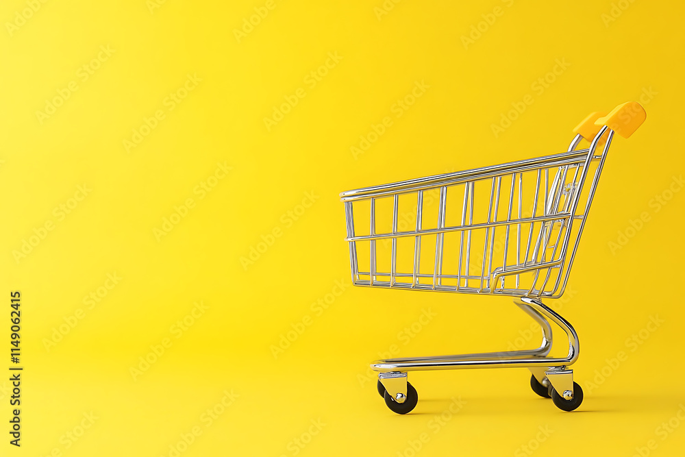 Empty Shopping Cart on Vivid Yellow Background Empty Shopping Cart on Vivid Yellow Background