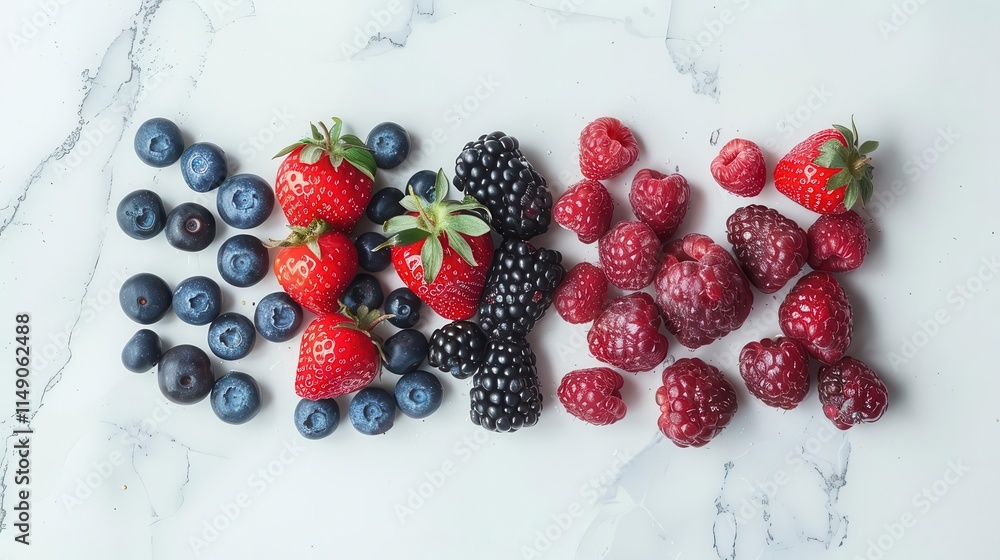 A colorful arrangement of berries on a marble surface, showcasing fresh fruits. A colorful arrangement of berries on a marble surface, showcasing fresh fruits.