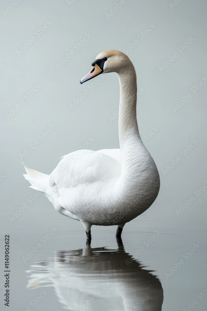 An Elegant Swan Beautifully Reflecting on the Peaceful Calm Waters of a Serene Lake
