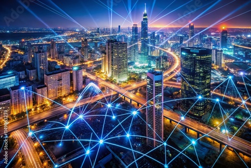 Wallpaper Mural Futuristic Network Design: Aerial View of Vibrant Digital Mesh & Data Streams Torontodigital.ca