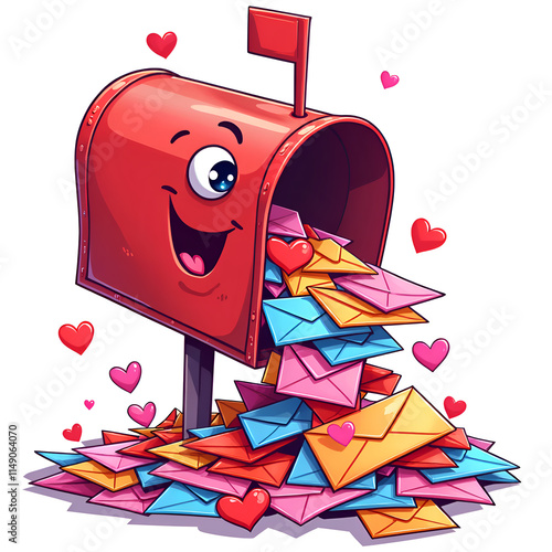 A cheerful mailbox overflowing with colorful love letters and hearts, digital art of whimsical concept. photo