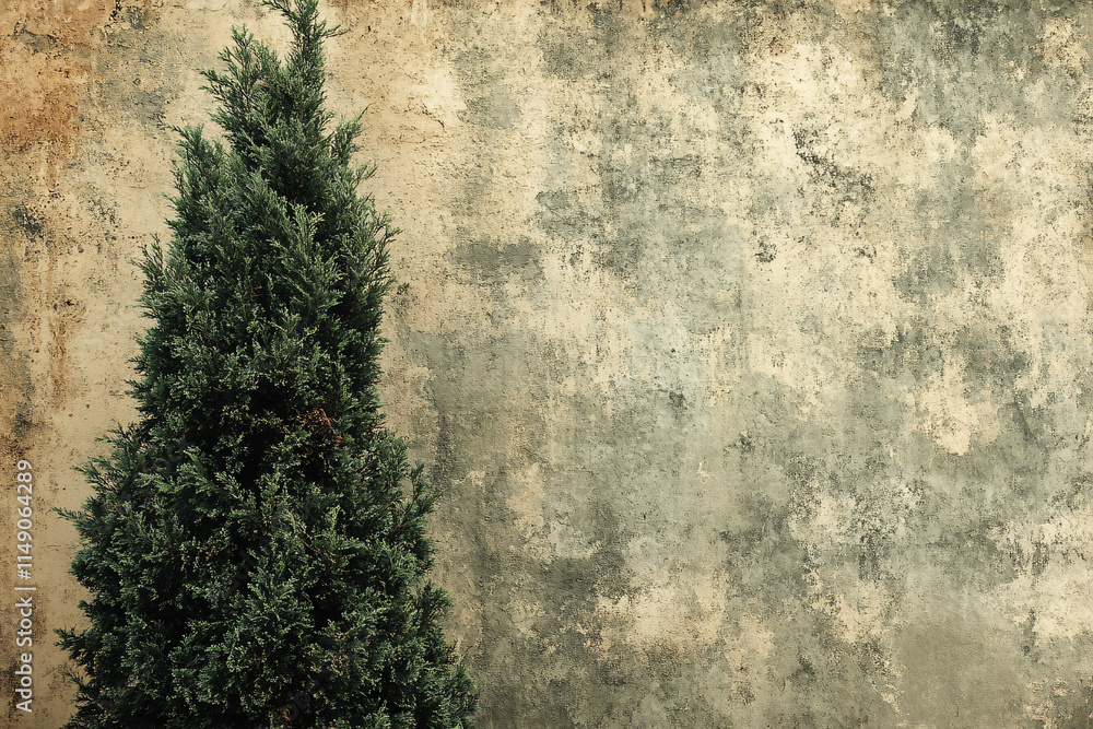 custom made wallpaper toronto digitalA solitary evergreen tree stands tall against an aged textured wall creating a striking contrast between nature and decay

