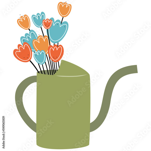 Watering can with a bouquet - vector CMYK